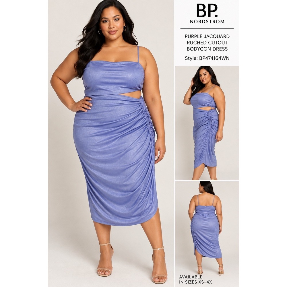 BP Nordstrom Purple Jacquard Ruched Cutout Bodycon Dress 3X BP474164WN